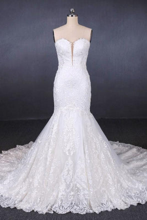 Mermaid Sweetheart Lace Appliques Long Cheap Wedding Dresses PDQ10