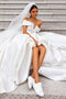 Off the Shoulder White Ball Gown Simple Wedding Dress, Satin Bridal Gown PDQ20