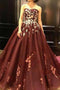 Strapless Burgundy Sleeveless Long Prom Dress with Appliques PDH36