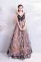 A Line V Neck Appliques Long Prom Dress With Stars Evening Dresses PDQ71