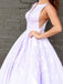 A-Line Floor-Length Lilac Printed Prom Dress, Simple Long Evening Dresses PDJ12