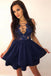 A-Line Short Tiered Navy Blue Sexy Homecoming Dress with Appliques PPD23