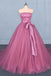 Strapless A Line Tulle Lace Appliques Prom Dresses, Long Formal Dress PDQ22