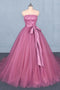 Strapless A Line Tulle Lace Appliques Prom Dresses, Long Formal Dress PDQ22