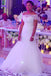 Off the Shoulder Mermaid Tulle Wedding Dresses With Beading Court Train PDH1