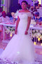 Off the Shoulder Mermaid Tulle Wedding Dresses With Beading Court Train PDH1