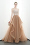 A-line Spaghetti Straps Tulle Long Lace Appliques Prom Dresses Formal Evening Dress PDR85