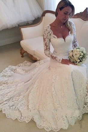 Gorgeous Ivory Lace Long Sleeves Bridal Dresses Wedding Dresses PDP82