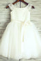 A-Line Round Neck White Flower Girl Dress with Sash Lace PDP26