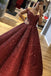Burgundy Off the Shoulder Sequined Ball Gown Prom Dress PDI82