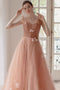 Charming A Line Long Tulle Prom Dresses With Flowers PDK59