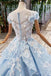 Princess Light Sky Blue Prom Dress with Flowers, Ball Gown Quinceanera Dress PDP50