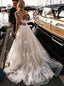 Elegant A Line Floral Appliques Beach Wedding Dresses Backless Tulle Boho Wedding Gowns SK01