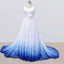 White and Blue Sweetheart Lace Wedding Dress, Ombre Wedding Dresses with Flowers PDQ69