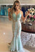 Vintage Mint Lace Mermaid Prom Dresses V Neck Elegant Formal Party Dress PDI26