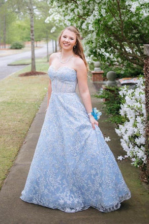 Vintage Sky Blue Long Strapless Prom Dresses For Teens PDO93