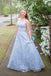 Vintage Sky Blue Long Strapless Prom Dresses For Teens PDO93