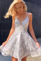 Cute A Line V Neck Sliver Lace AAppliques Sequins Homecoming Dress, Graduation Dress OMH0174