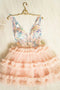 Sequins Bodice Blush Pink Tulle Homecoming Dress V Neck Graduation Dresses OMH0181