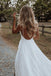 Elegant A line Deep V neck Lace Spaghetti Straps Beach Wedding Dresses with Slit OW0013