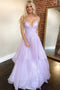 Purple V Neck Spaghetti Straps Prom Dresses, Shiny Sequins Dance Dresses OM0035