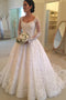 Long Sleeves Scoop Off White Lace A Line Elegant Wedding Dresses PDG93