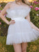 Cute A Line Tulle White Strapless Short Prom Dresses, Homecoming Graduation Dresses OMH0086