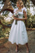 Charming A line White Satin Short Homecoming Dresses, Wedding Dresses OMH0090