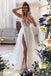 Stylish A line V neck White Tulle Lace Boho Wedding Dresses Straps Bridal Gowns OW0006