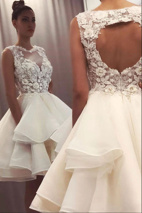 New Style A line White Tulle Mini Prom Dresses with Lace Appliques, Homecoming Dresses OMH0004