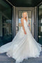 Elegant A Line V Neck Tulle Lace Wedding Dresses With Appliques, Wedding Gowns OW0004