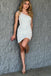 White Sequins One Shoulder Sheath Homecoming Dresses, Short Party Dresses OMH0178