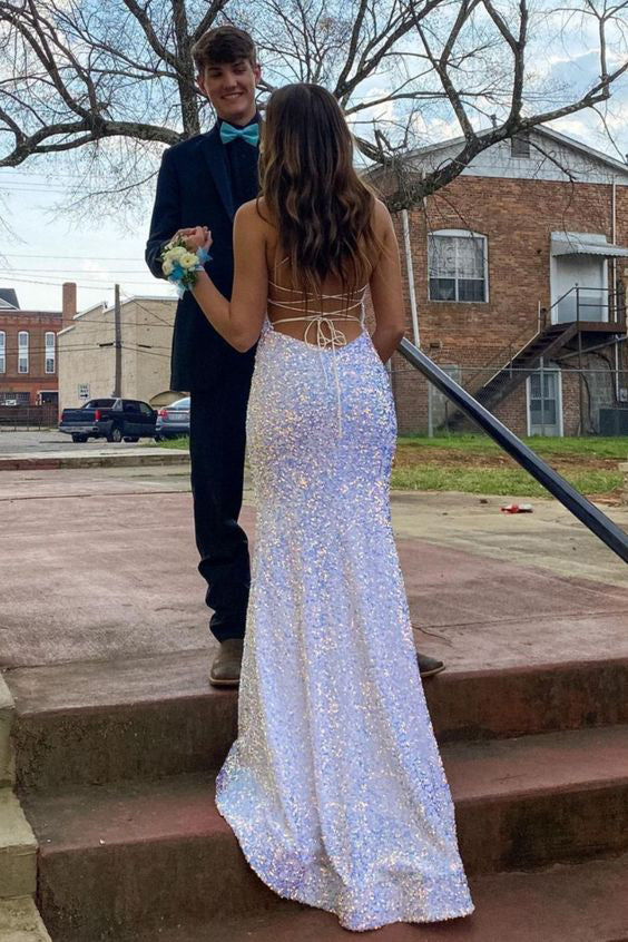 Shiny Mermaid White Sequins Prom Dresses, Hot Sale Glitter Formal Dresses trendtydresses Shiny Mermaid White Sequins Prom Dresses, Hot Sale Glitter Formal Dresses trendtydresses