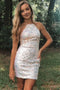 Sparkly White Sequins Tight Homecoming Dresses Sleeveless Short Prom Dresses OMH0175