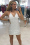 Sparkle White Sequins V Neck Halter Homecoming Dress Tight Graduation Dress OMH0184