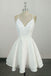 White Lace Spaghetti Straps Satin V Neck Homecoming Dresses, Sweet 16 Dresses OMH0064