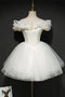 Cute A Line White Tulle Flowers Homecoming Dresses with Lace up, Graduation Dress OMH0127