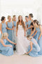 A-Line Round Neck Floor-Length Sky Blue Chiffon Bridesmaid Dress PDR90