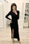 Sheath Long Sleeves Split Black Sexy Prom Dresses, Formal Evening Dresses PDI80