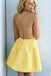 A line Yellow Satin Short Prom Dresses, Homecoming Graduation Dresses OMH0105