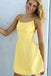 A line Yellow Satin Short Prom Dresses, Homecoming Graduation Dresses OMH0105