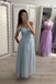 A Line Tulle Off the Shoulder Light Blue Cheap Prom Dresses PDI79