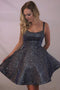 Cheap Spaghetti Strap Dark Grey Sparkly Homecoming Dresses with Pocket PDO8