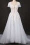 Off White A Line Short Sleeves Lace Appliques Wedding Dress, Bridal Gown PDQ32