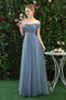 A Line Off the Shoulder Chiffon Blue Prom Dress, Long Bridesmaid Dresses PDQ82