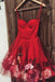 Burgundy Tulle Short Prom Dress, Spaghetti Straps Homecoming Dress With Flowers PDL79