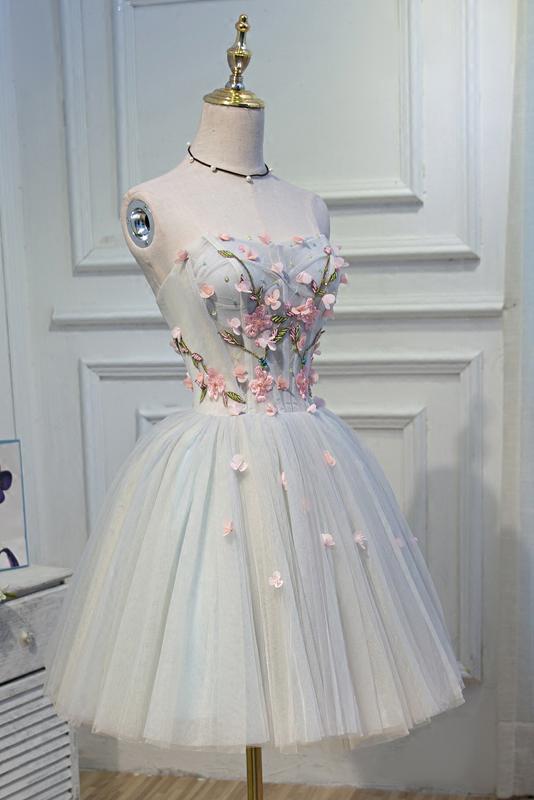 A Line Sweetheart Tulle Short Homecoming Dress With Flowers PDN45