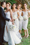 Elegant Off the Shoulder White Lace Tea Length Bridesmaid Dress PDN1
