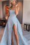 A-line Strapless Sky Blue Long Prom Dresses Unique Long Evening Dress PDS24