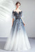 Ombre A Line Half Sleeves Tulle Round Neck Prom Dress Evening Dresses PDQ75